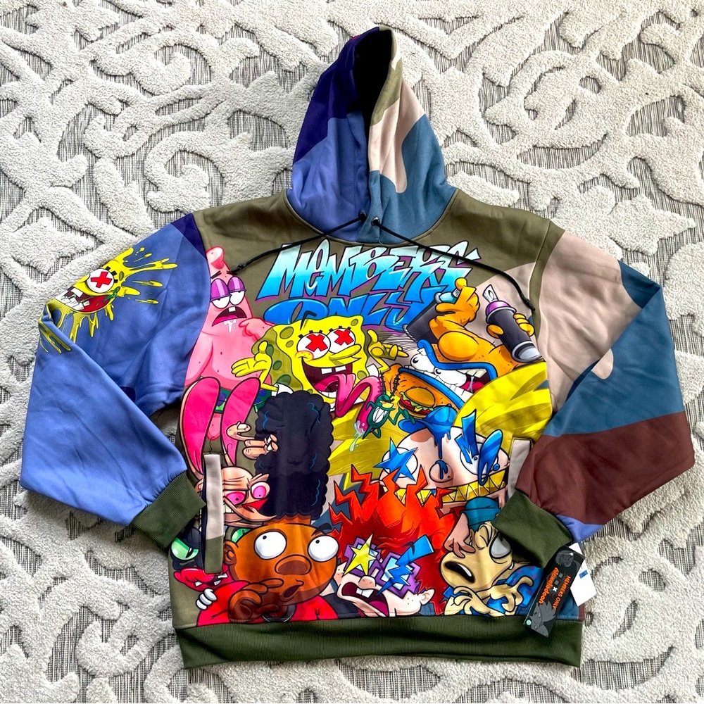 Nickelodeon Members Only Pullover AOP Hoodie Mens SpongeBob Arnold Rugrats